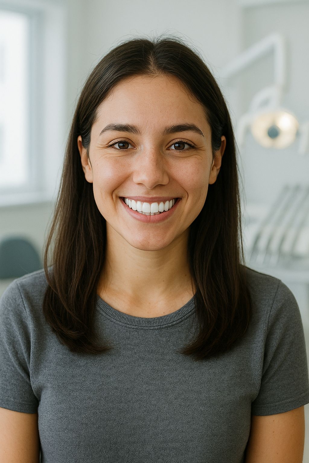 Çayırova'da en iyi diş beyazlatma yapan dişçi Adnan Coşkun Diş polikliniğinde Çayırova diş beyazlatma işlemi sonrasında bembeyaz dişleriyle gülümseyen bir kadın