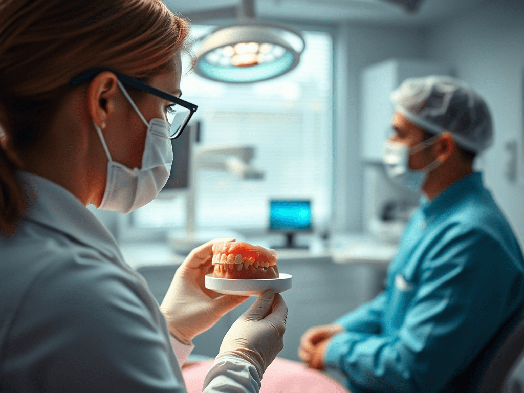 Adnan Coşkun Diş polikliniği, Kocaeli ve İstanbul Anadolu yakasında bir ağız ve diş sağlığı hizmetleri kapsamında protez diş uygulaması için ellerinde tuttukları bir takma diş.