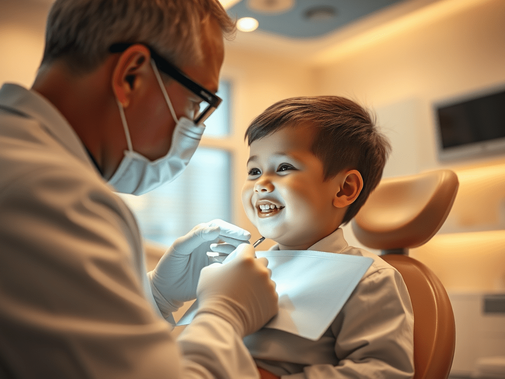 Biberon çürüğü tedavisi yapan Çayırova çocuk diş doktoru Adnan Coşkun Diş Polikliniği diş hekimi çocuk bir hastayı kontrol ederken